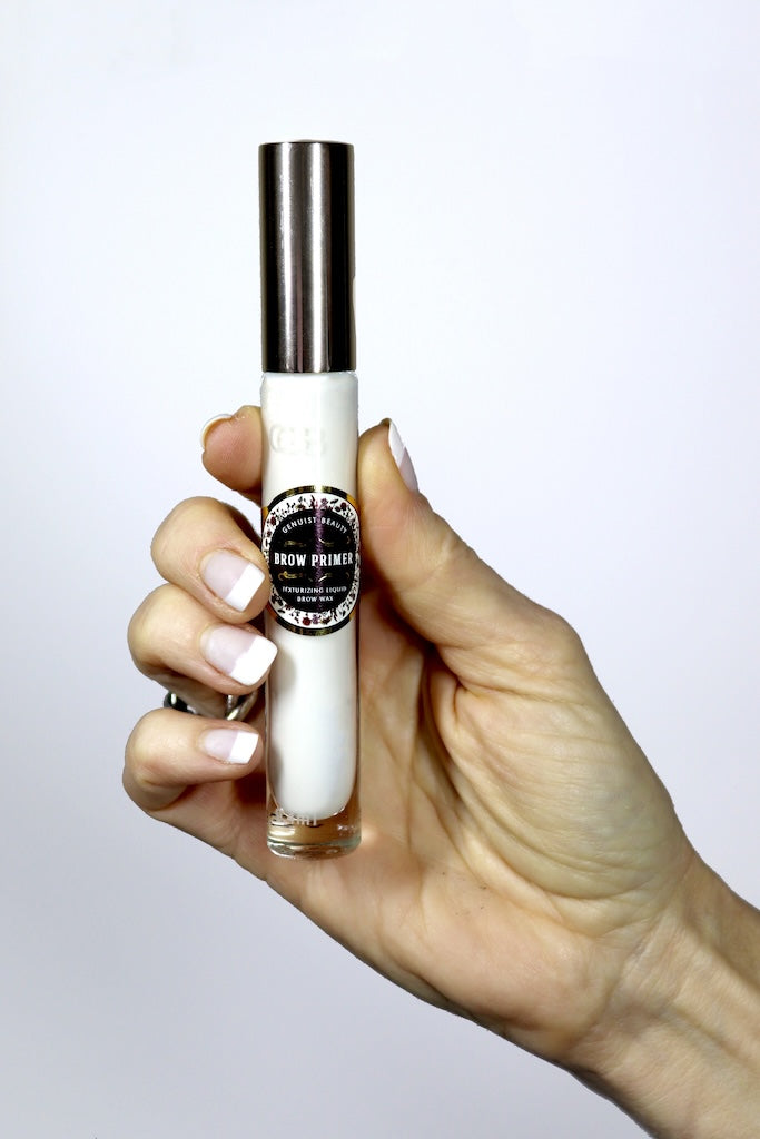 Genuist Beauty Brow Primer- a texturizing liquid brow wax with maximum hold for brow styling
